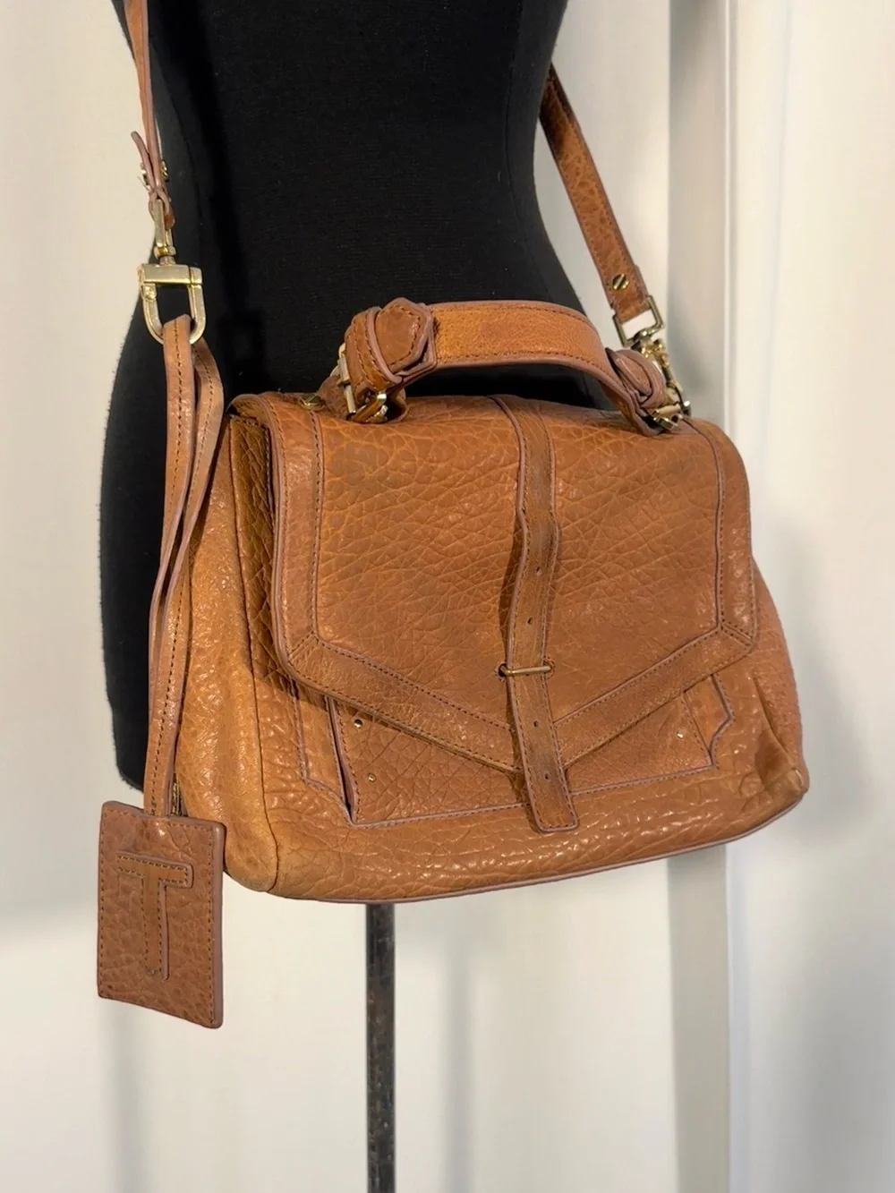Tory Burch 797 Medium Brown Pebbled Leather Satchel Bag